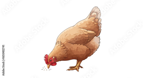 transparent background vector illustration of a hen pecking at grain