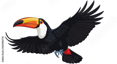 vibrant toucan in flight transparent background vector illustration