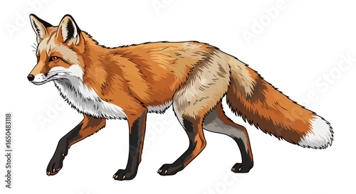 red fox walking transparent vector illustration for design projects