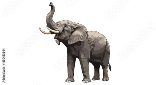 majestic elephant with trunk up transparent background vector illustration