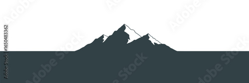 Mountain peaks illustration with dark grey silhouettes against white. Simple landscape vector design.