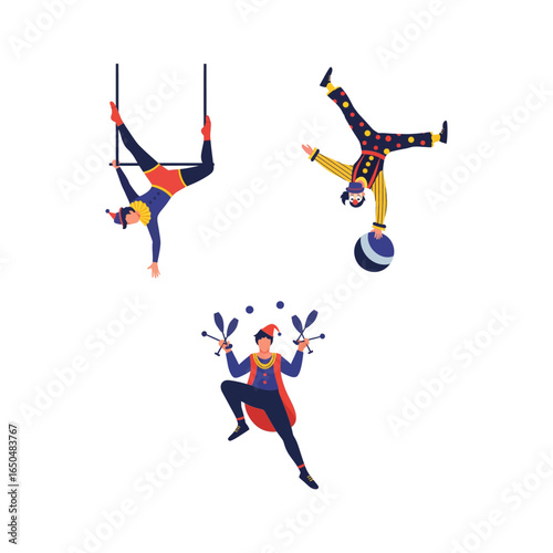 Circus Performers Acrobat Juggler and Handstand Clown