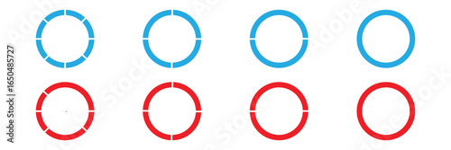 Pie chart set. Circle percentage diagram for application infographic, UI, web design, business presentation, marketing map or download progress vector illustration isolated white background in eps 10.