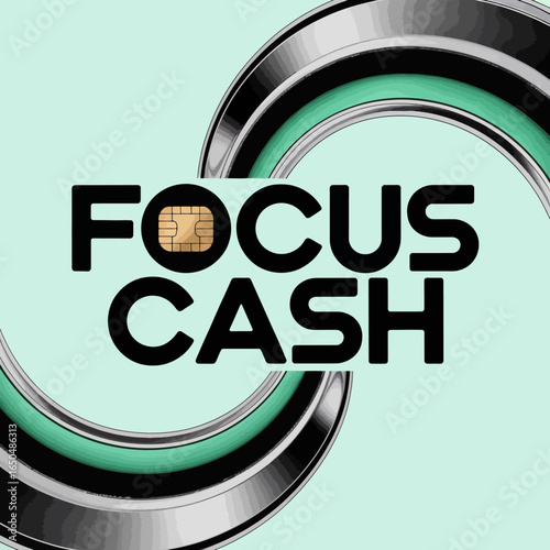Focus cash logo with a credit card chip integrated into the letter o symbolizing financial technology and digital payments