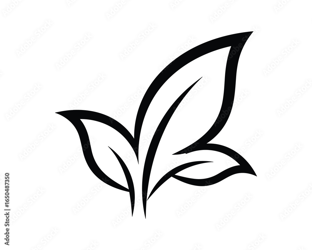 Fototapeta premium Simple stylized plant with three leaves. Black outline design. Natural botanical concept. Vector Illustration.