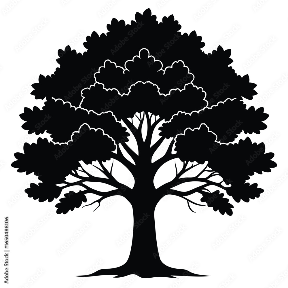 Fototapeta premium Detailed black oak tree silhouette with intricate branches