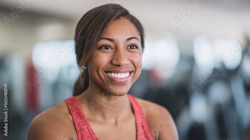 Smiling African American woman in gym inspires vibrancy for International Day of Happiness and Global Wellness Day Free Download Smiling African American woman in gym inspires vibrancy for International Day of Happiness and Global Wellness Day - GFXLoad