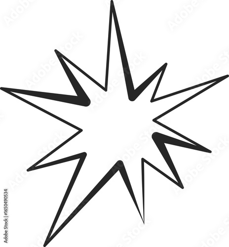 Irregular star shape. Abstract random spiky spark with geometric funky flashes with rays. Retro sparkle