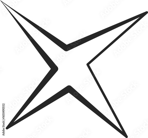 Irregular star shape. Abstract random spiky spark with geometric funky flashes with rays. Retro sparkle