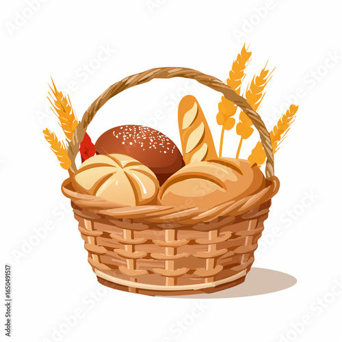 bread in basket isolated on white
