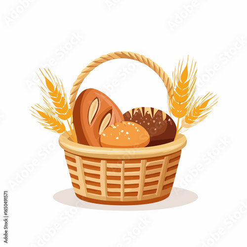 bread in basket isolated on white