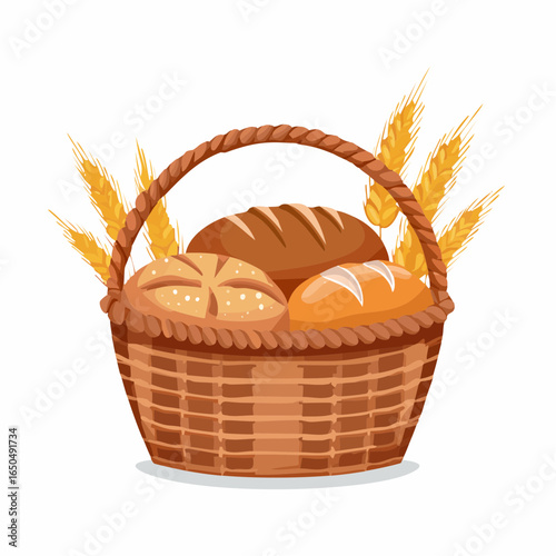bread in basket isolated on white