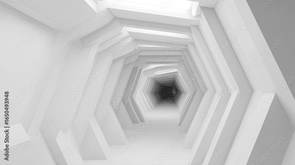 Obraz premium White, hexagonal tunnel perspective