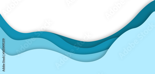 Papercut wavy water border.  Abstract multilayered wavy water papercut illustration. Vector isolated.
