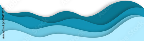 Papercut wavy water border.  Abstract multilayered wavy water papercut illustration. Vector isolated.