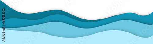 Papercut wavy water border.  Abstract multilayered wavy water papercut illustration. Vector isolated.