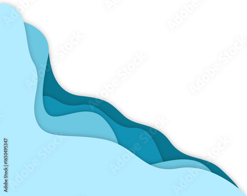 Papercut wavy water border.  Abstract multilayered wavy water papercut illustration. Vector isolated.