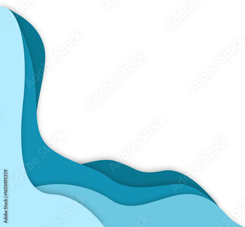 Papercut wavy water border.  Abstract multilayered wavy water papercut illustration. Vector isolated.