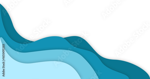 Papercut wavy water border.  Abstract multilayered wavy water papercut illustration. Vector isolated.