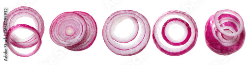 Cross-sections of sliced red onions