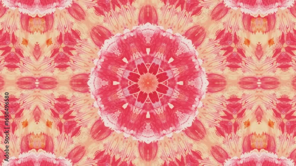 Hypnotic kaleidoscopic floral pattern with vibrant red and orange hues, perfect for dynamic motion backgrounds.