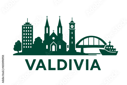 Valdivia city skyline with iconic buildings and landmarks