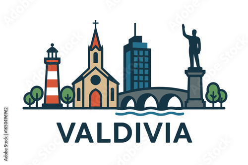 Valdivia city skyline with iconic buildings and landmarks