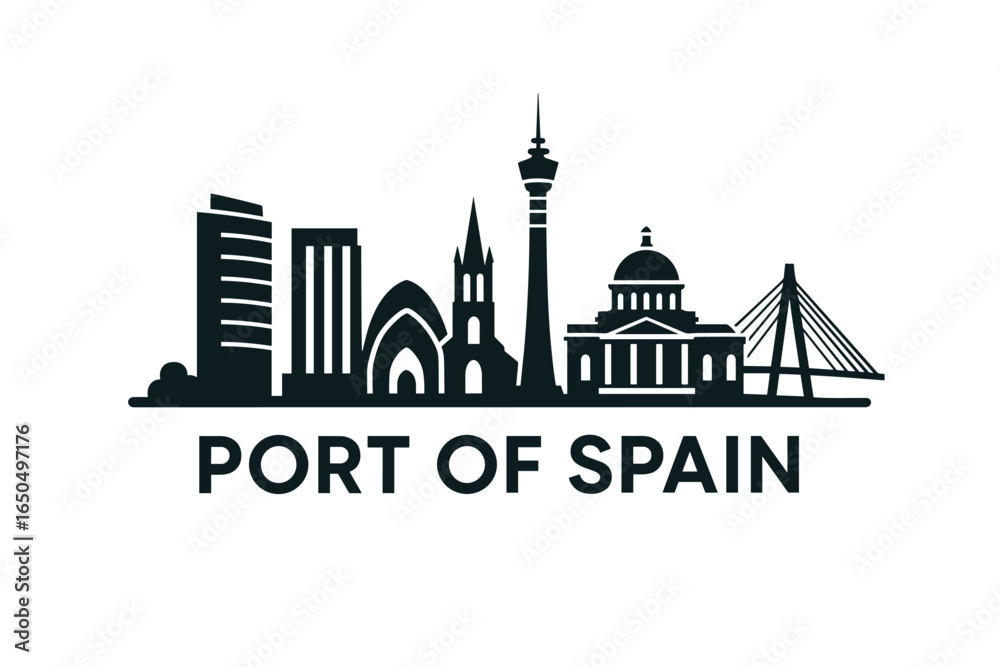Fototapeta premium Port of Spain city skyline with iconic buildings and landmarks