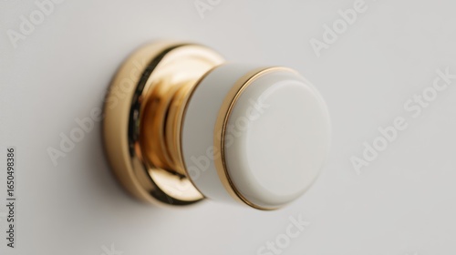Classic white and gold doorknob on white background