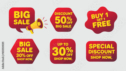 Red and Yellow Sale Announcement Banners Featuring Discounts Up to 50 Percent Off