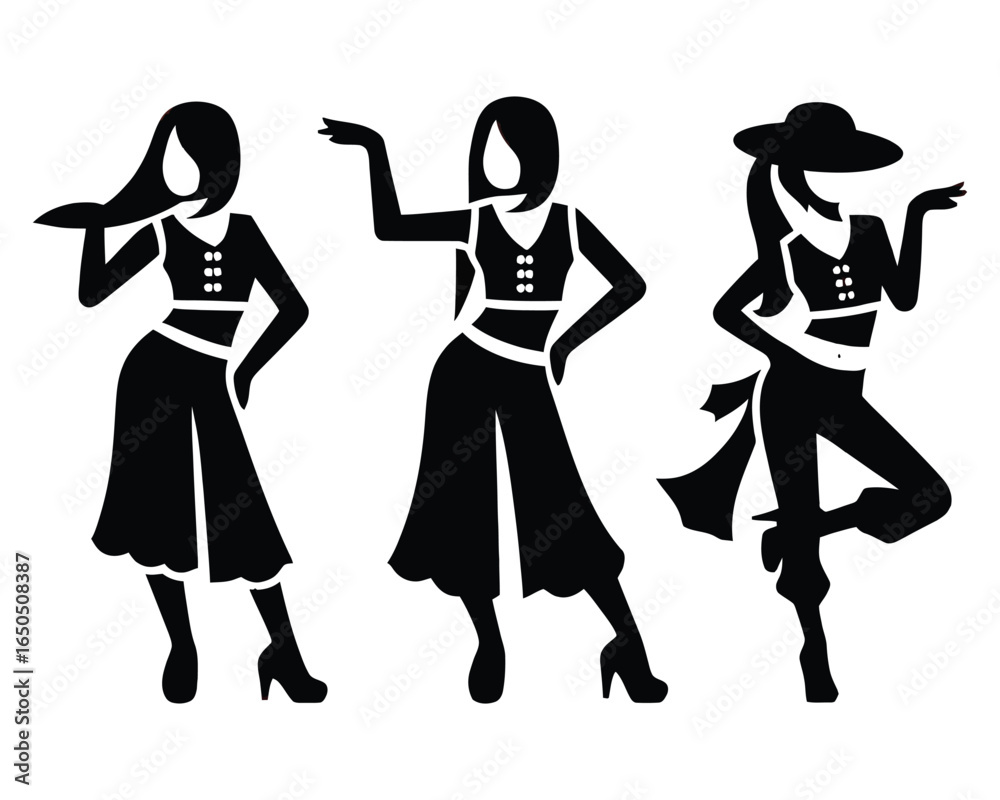 Modern dance silhouettes three figures in motion Modern dance silhouettes three figures in motion