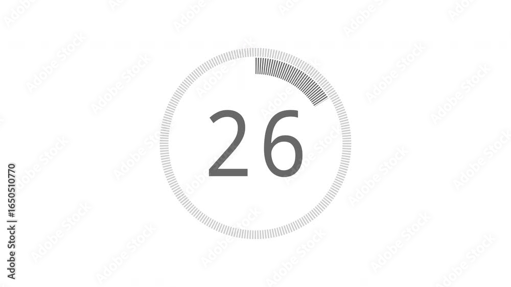 A 30 second countdown animation, countdown timer 30 second from 30 to 0 on white background. 4k stock
