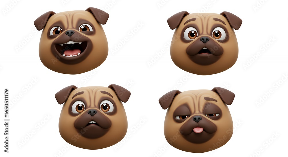 Obraz premium Pug dog expressions set