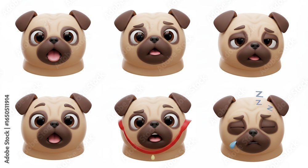 Obraz premium Pug dog heads with various emotions