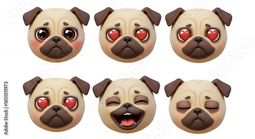 Pug dog illustrations different emotions