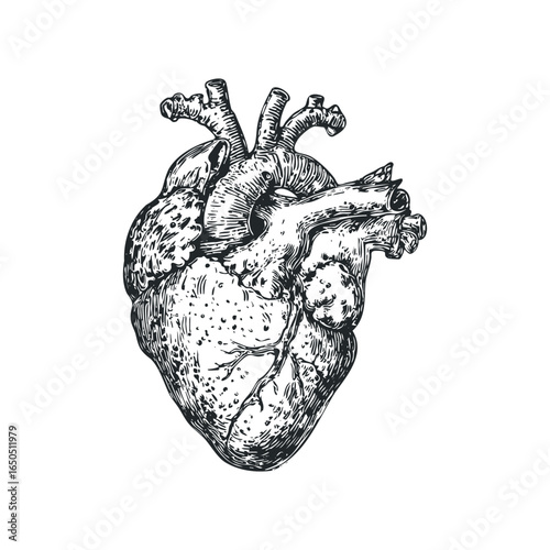 Detailed Anatomical Human Heart Illustration with Textured Surface