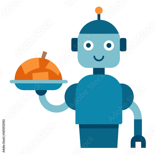 Friendly robot serving a dish of food