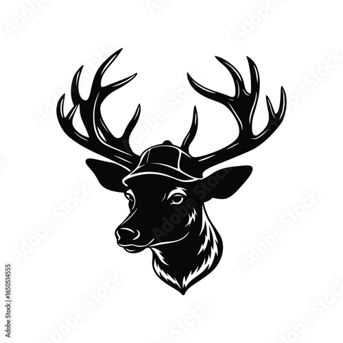 A striking silhouette of a deer head with large antlers, perfect for a hunting or wildlife vector illustration