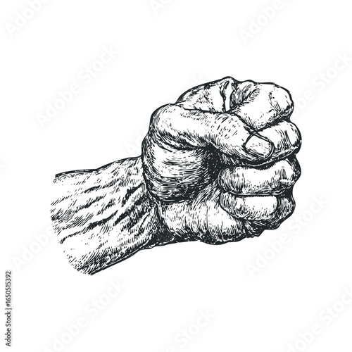 Detailed Black and White Sketch of a Clenched Fist