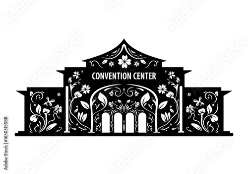 Decorative Black and White Convention Center Silhouette.