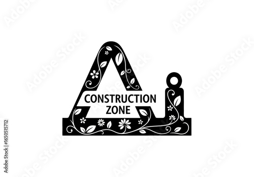 Ornate Floral Construction Zone Sign.