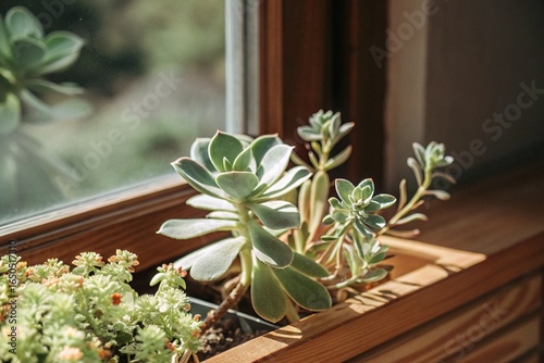 Succulents and Flowers on the Windowsill