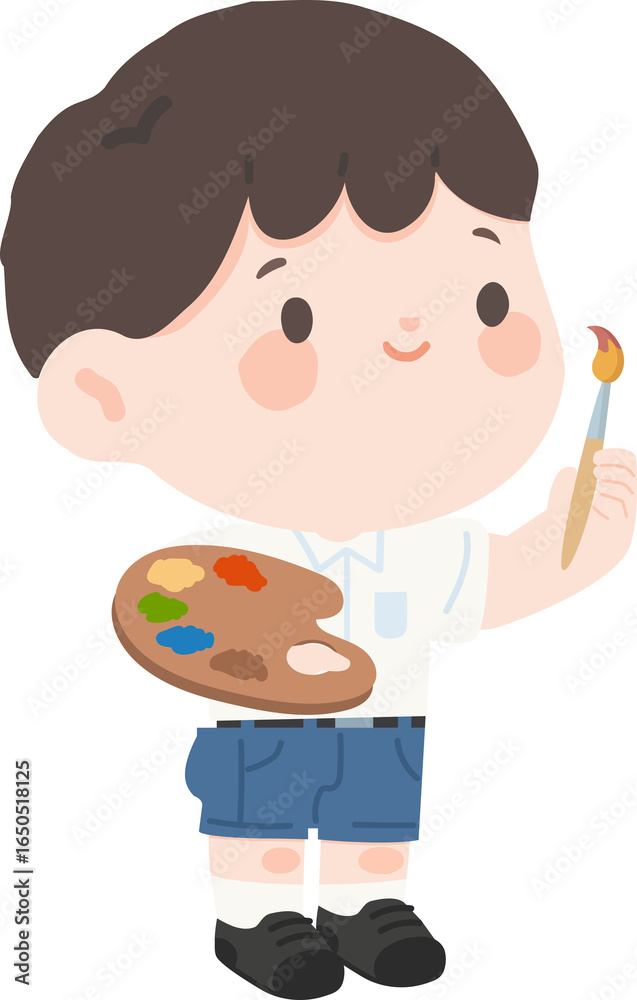 Cartoon Illustration of a Boy Painting Cartoon Illustration of a Boy Painting