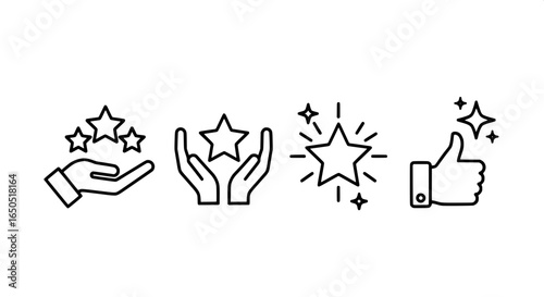 Illustrative icons representing various aspects of quality rating, customer feedback, and premium service excellence, perfect for positive user experience and review systems.