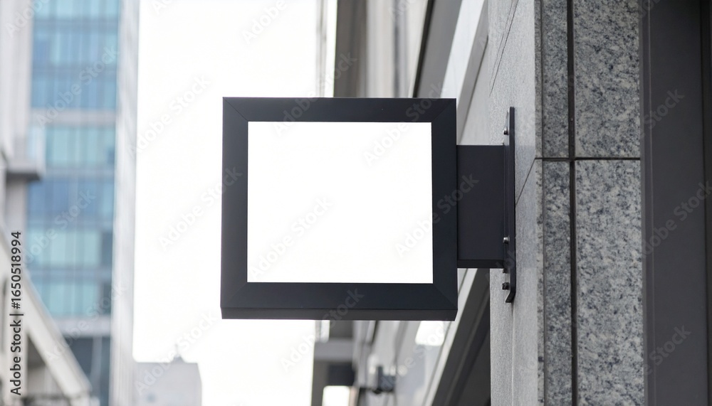 Fototapeta premium Blank Square Store Sign Mockup on Modern Building Exterior