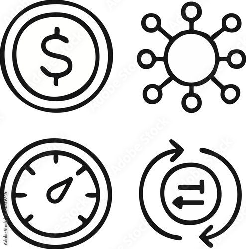 Business Icons Set Money Network Progress and Flow.