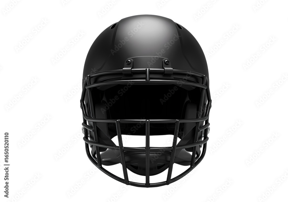 Fototapeta premium Black Football Helmet CloseUp View Front Angle isolated on transparent background