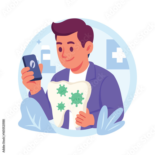 Dentist examining tooth germs, ready to use flat illustration