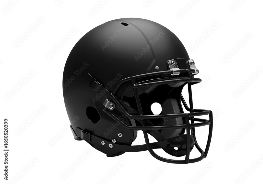 Fototapeta premium Matte Black Football Helmet CloseUp Studio Shot on Black Background isolated on transparent background