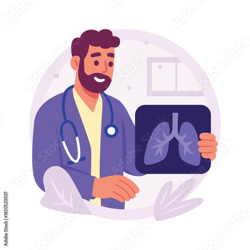 Flat illustration of a doctor reviewing lungs X-Ray, professional medical image